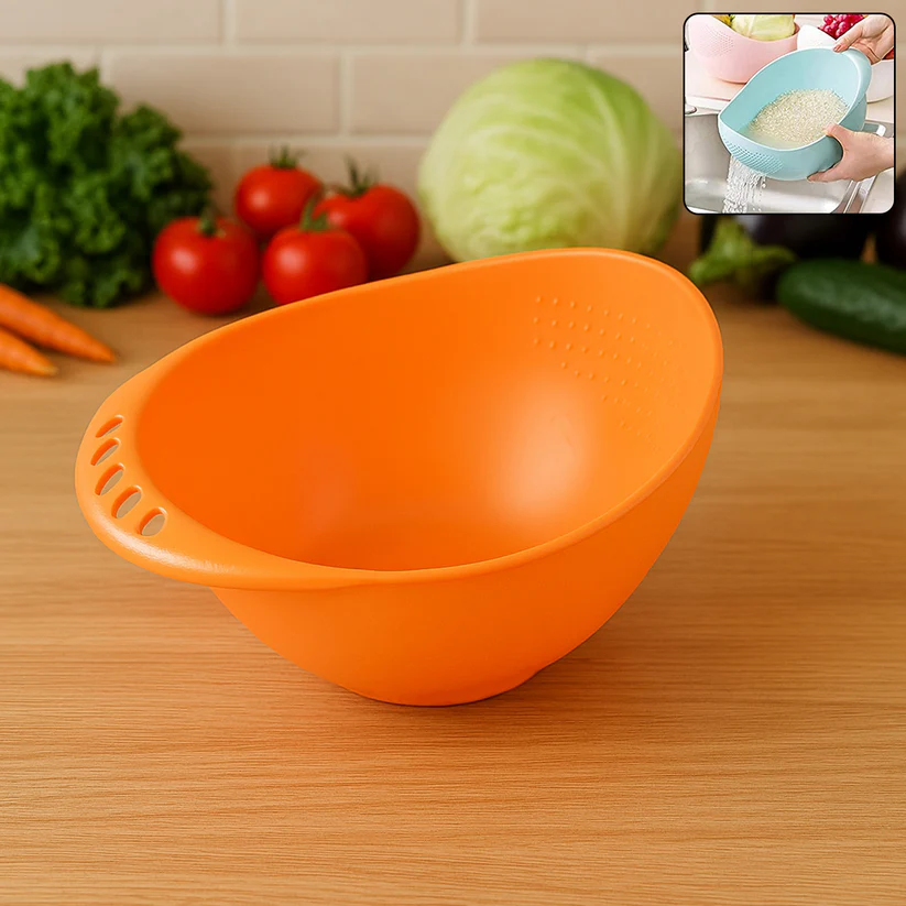 Plastic Rice & Veggie Washing Bowl with Strainer
