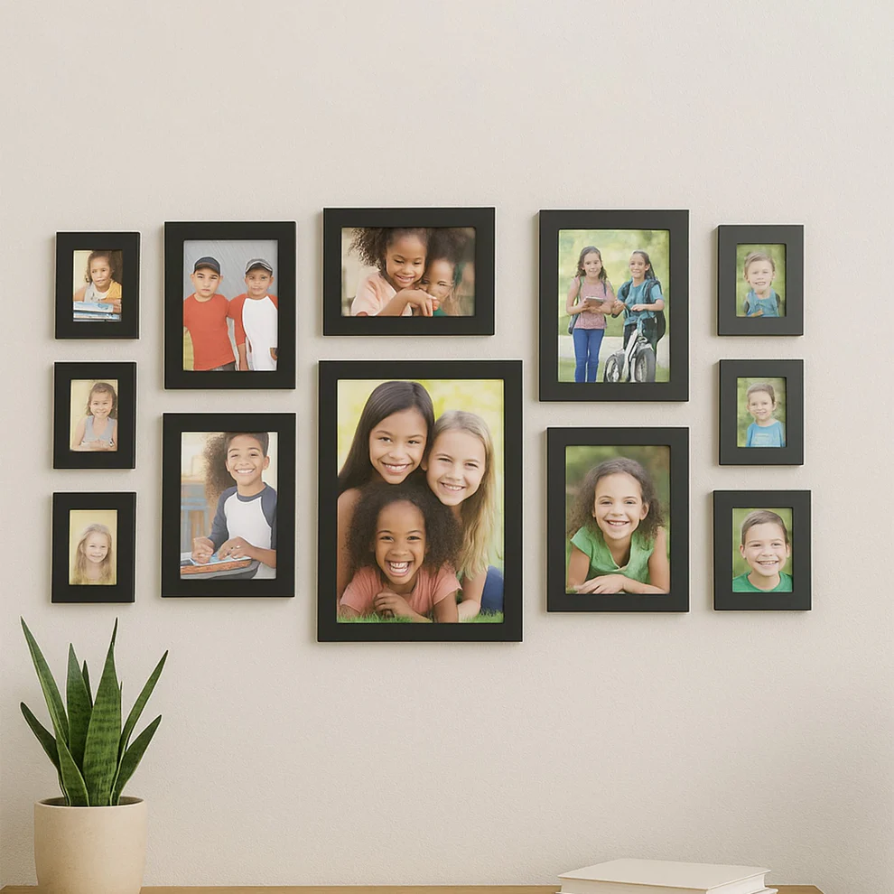 Premium Black Photo Frame Set 12 Pcs Wall Hanging Gallery Frames