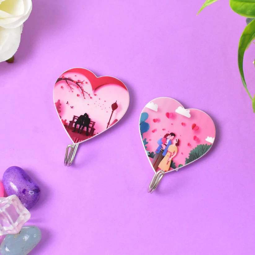 Multipurpose Strong Heart Shape Hook Self-Adhesive hooks (2 Pc Set) 