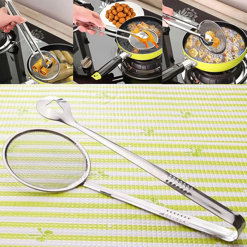 2In1 Stainless Steel Filter Spoon with Clip Food Kitchen Oil-Frying Multi-Functional 