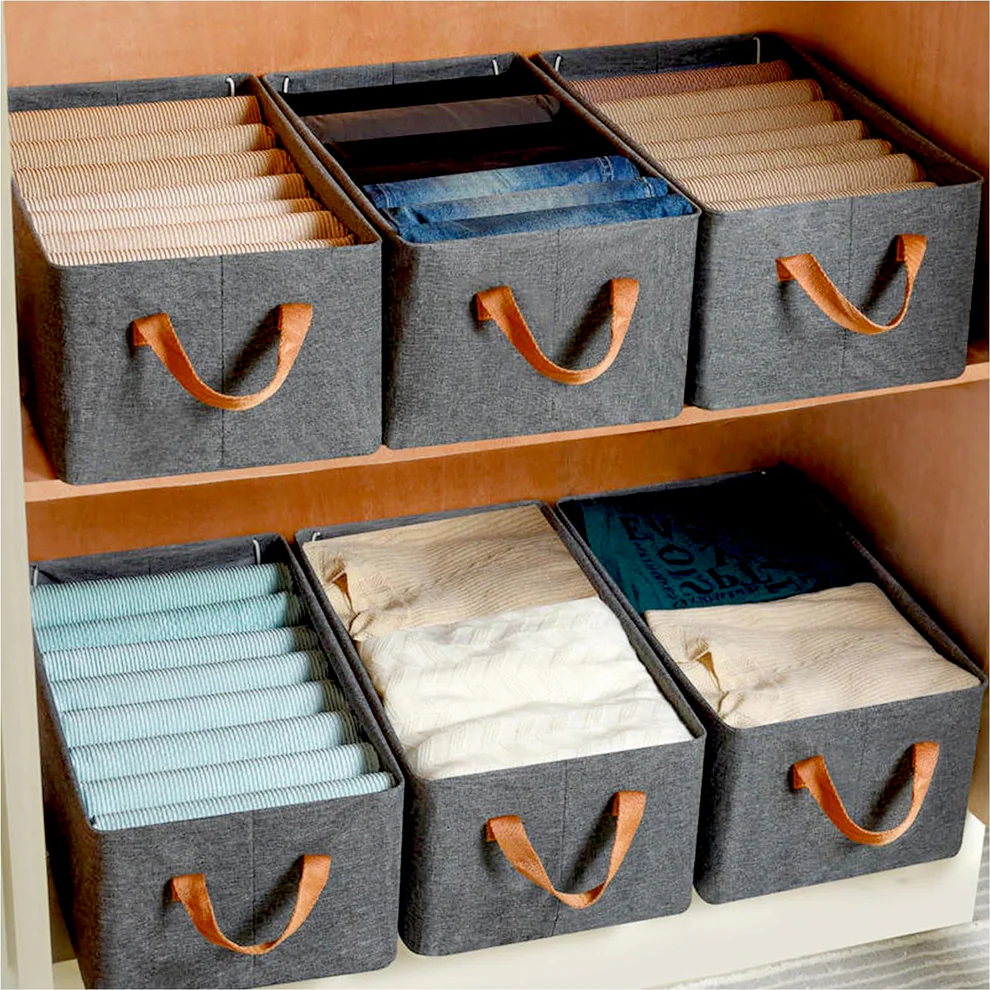 Foldable Storage Box – Cotton Linen with Handles (45 cm)