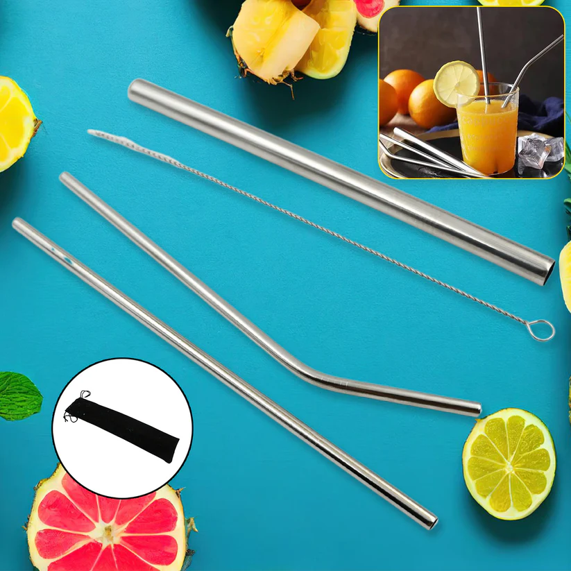 Reusable Stainless Steel Straws with Case for Drinking (4 Pc, Eco-Friendly) 