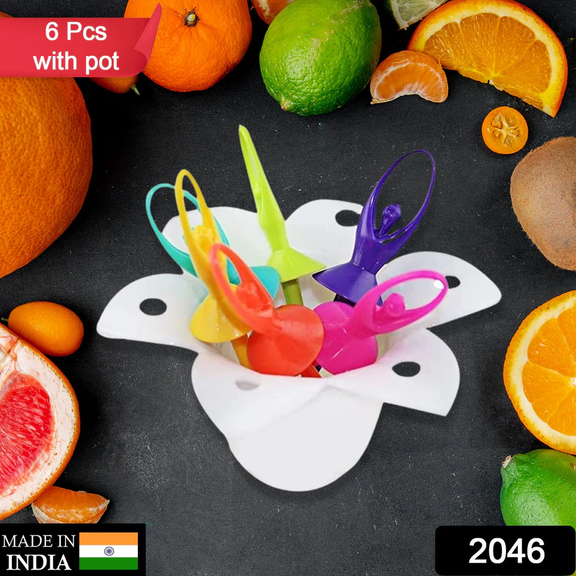 Dancing Doll Fruit Fork Cutlery Set with Stand Set of 6. 