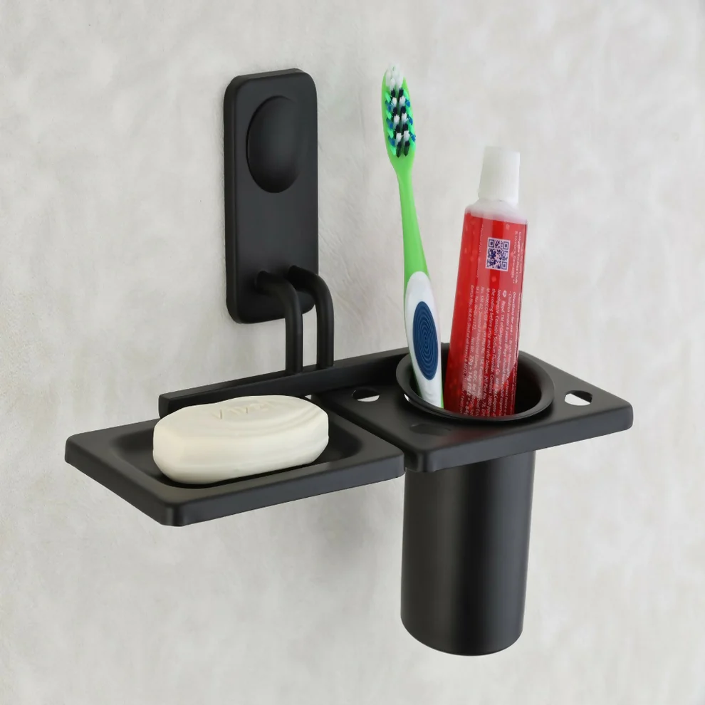 STAINLESS STEEL 1010 BLACK SOAP DISH WITH TUMBLER HOLDER