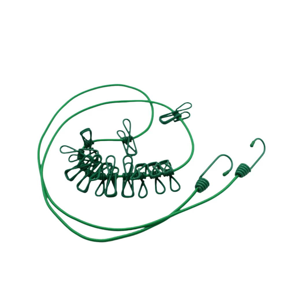Elastic Cloth Drying Rope with 12 Metal Clip Portable Clothes line For Home & Travel