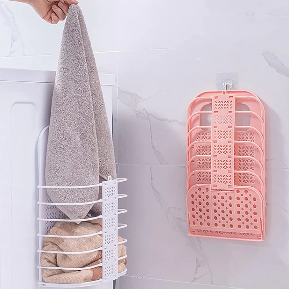 Wall Hanging Laundry Basket & Clothes Hanger (1 Pc)
