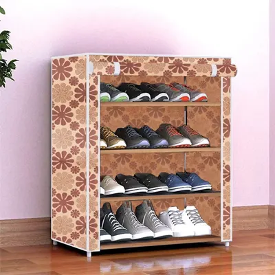  4 Sleeves PVC Pipe Shoe Rack – Collapsible Plastic Shoe Stand with Printed Cover